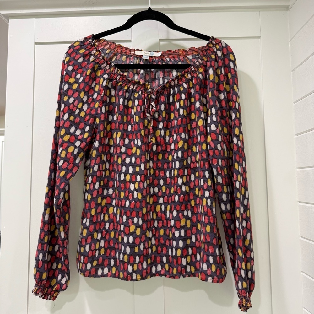 Boden Smocked Tie Front Long Sleece Blouse‎ Size 8